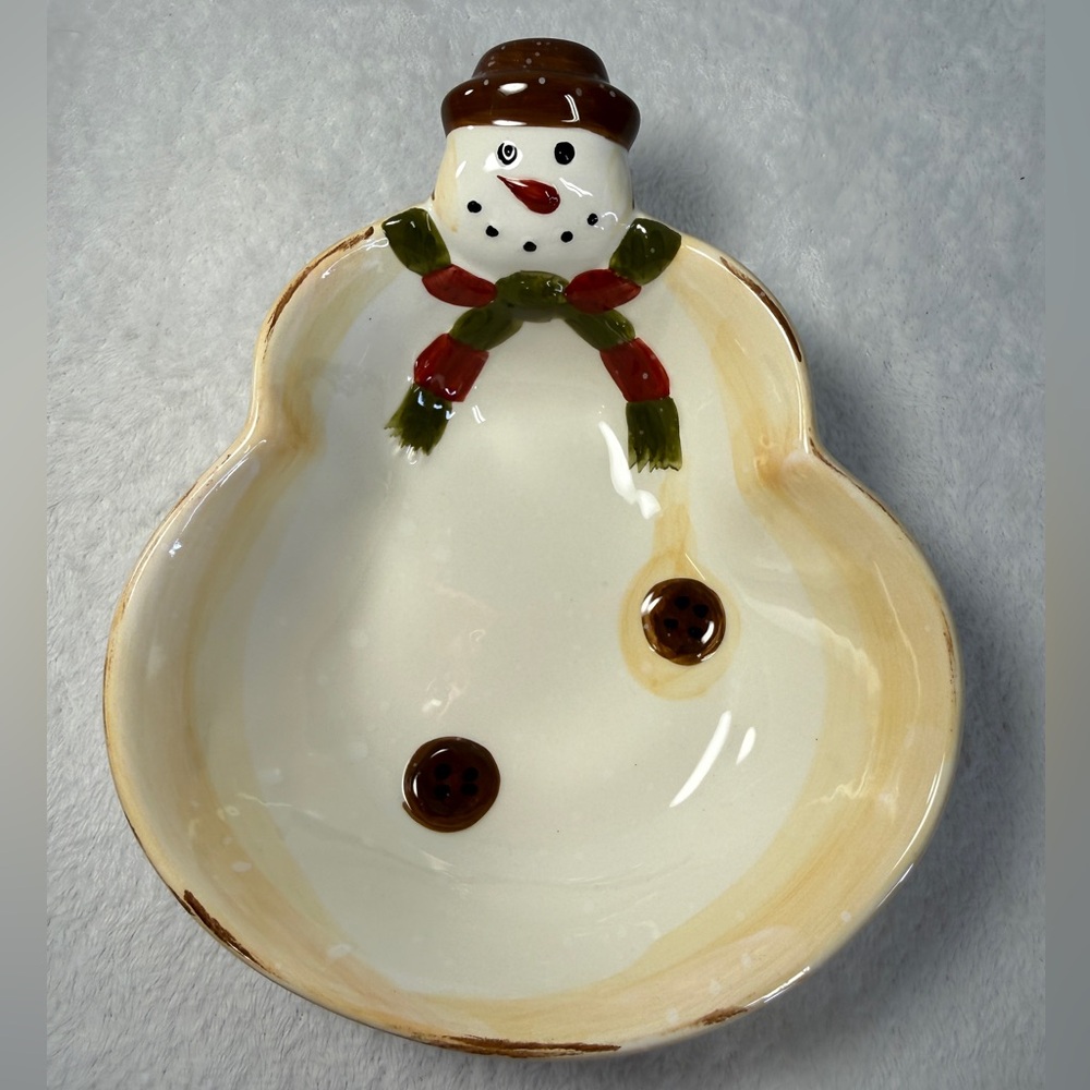 Dario Farrucci Hand Painted Holiday Winter Snowman Serving Bowl 6" Ceramic Dish